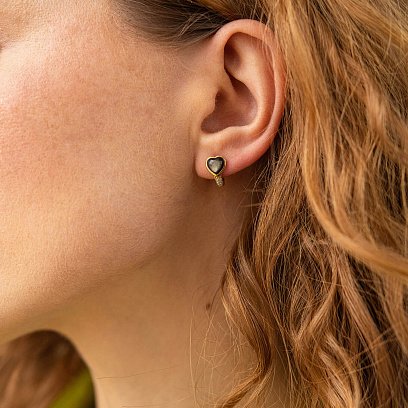 Золоті сережки "Сердечки" діамантами та перламутром сб0471sc №2