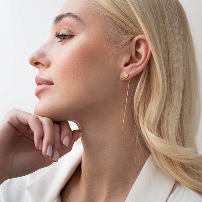 Серьги - протяжки "Клевер" в желтом золоте с07735 №3