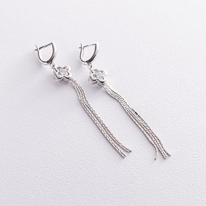 Серьги "Клевер" в белом золоте с07211 №4