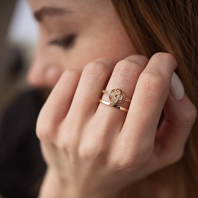 Каблучка "Конюшина" в жовтому золоті (жовті фіаніти) к07444 №4