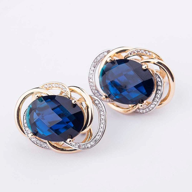 Золотые серьги с фианитами с03554 от ювелирного магазина Оникс - 2