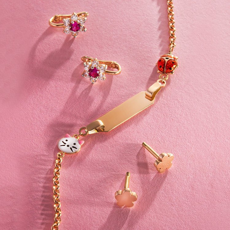 Золотий дитячий браслет "Hello Kitty і Сонечко" з емаллю б05449 від ювелірного магазину Онікс - 2