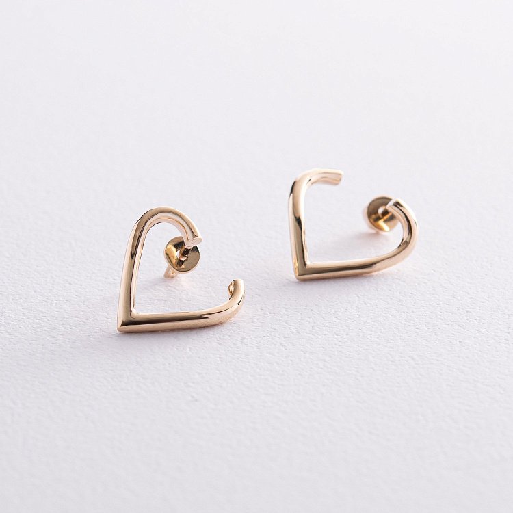 Сережки - пусети "Сердечки" у жовтому золоті с08133 від ювелірного магазину Онікс - 2