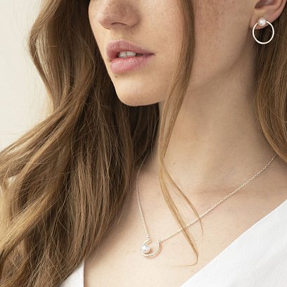 Срібне кольє з перлиною 181015 №2