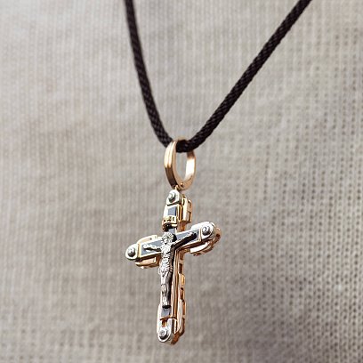 Православний хрест "Розп'яття. Спаси та Збережи" (емаль, фіаніти) 270070Е №3