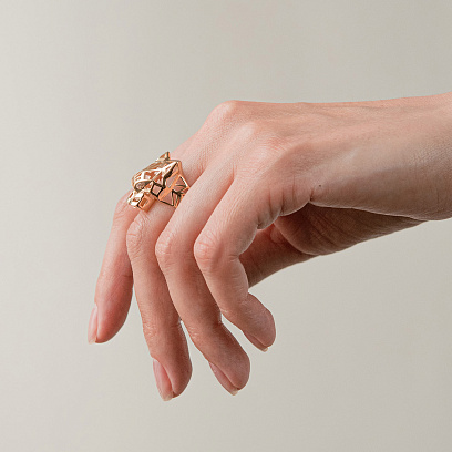 Кольцо "Пантера" в желтом золоте (фианиты) к08248 №4