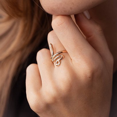 Кольцо "Змея" в красном золоте к07091 №4