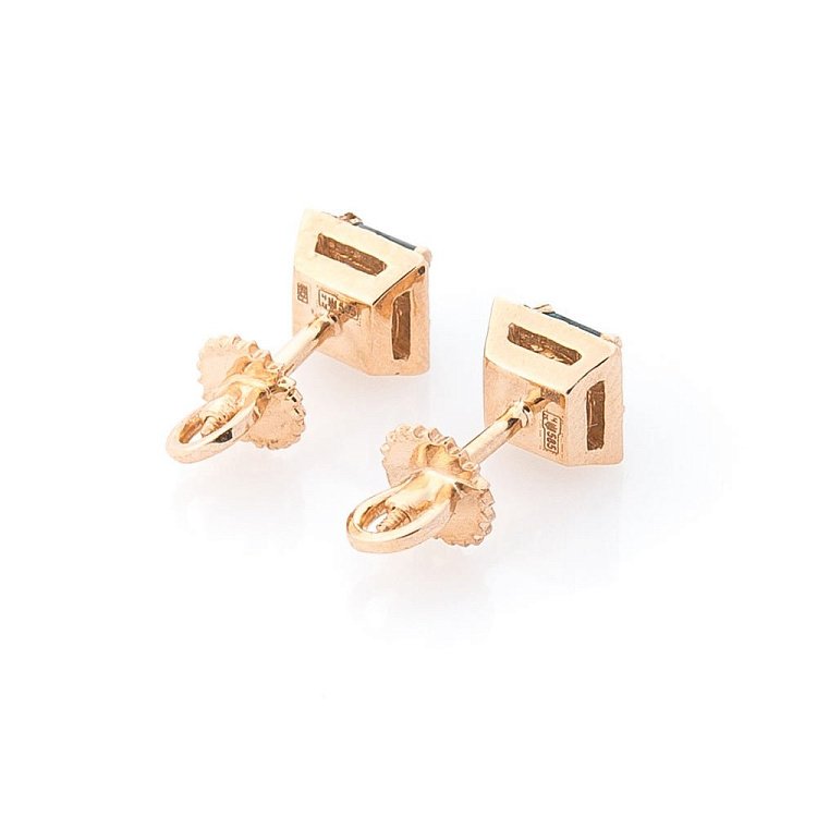 Золотые серьги-гвоздики с Лондон топазом и фианитами с488 от ювелирного магазина Оникс - 2