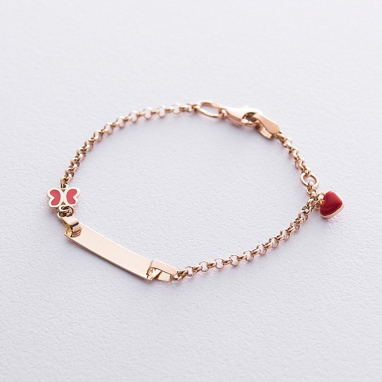 Золотий дитячий браслет "Метелик і серце" для гравіювання б04185 від ювелірного магазину Онікс - 2