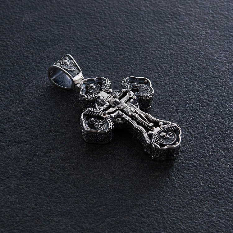 Чоловічий православний хрест "Розп'яття" з ебенового дерева та срібла 850 від ювелірного магазину Онікс - 3