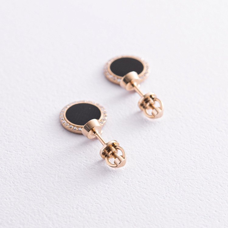 Золоті сережки - пусети з діамантами і емаллю 315783121 від ювелірного магазину Онікс - 2