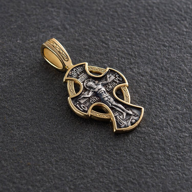 Срібний православний хрестик (чорніння, позолота) 132718 від ювелірного магазину Онікс - 1