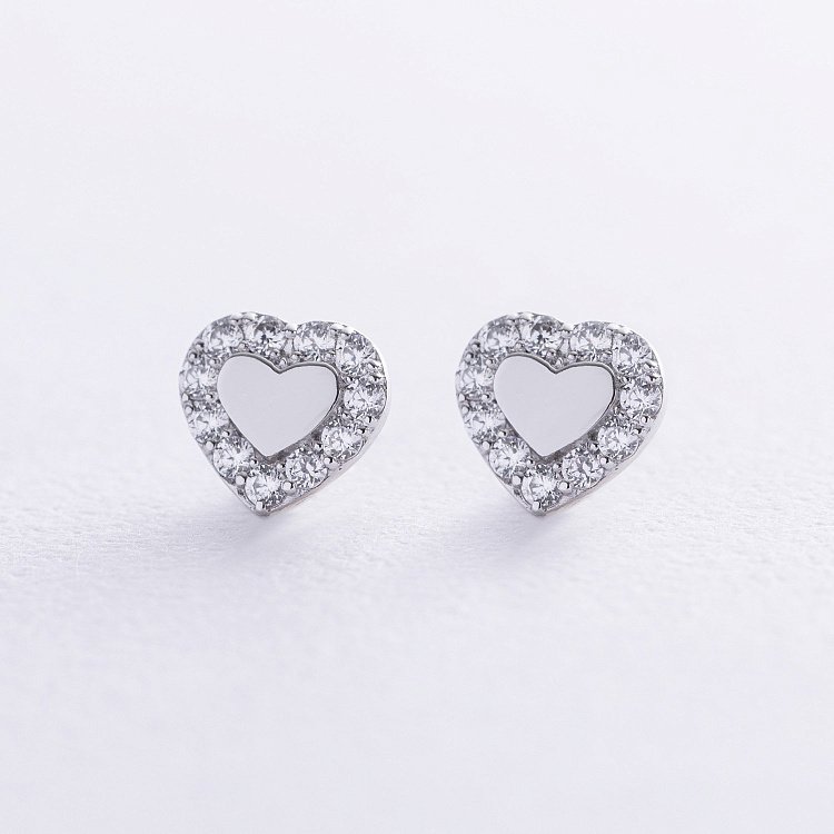 Сережки - пусети "Сердечки" з фіанітами (біле золото) с08111 від ювелірного магазину Онікс