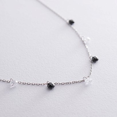 Серебряное колье с черными и белыми фианитами 181030 №3