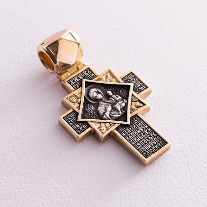 Серебряный крестик с позолотой "Распятие. Икона Божией Матери "Неопалимая Купина" 132303 №2