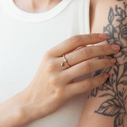 Каблучка "Сердечко" в жовтому золоті (фіаніт) к07065 №9