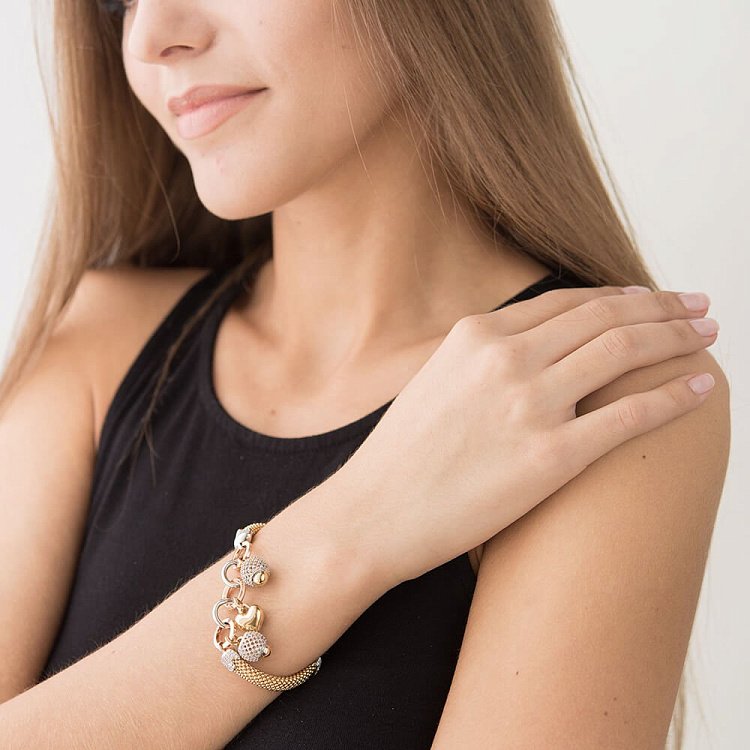 Золотой браслет с сердцем (фианиты) б02071 от ювелирного магазина Оникс - 6