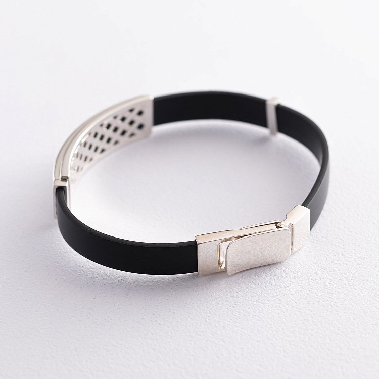 Мужской серебряный браслет "У нас есть герой, мы зовем его ПАПА" (каучук) 141492gr от ювелирного магазина Оникс - 2