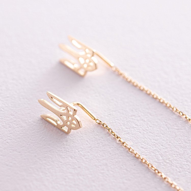 Серьги - протяжки "Герб Украины - Тризуб" (желтое золото) с08095 от ювелирного магазина Оникс - 2