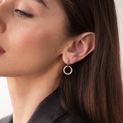 Серьги с кольцами в желтом золоте (фианиты) с07875 №4