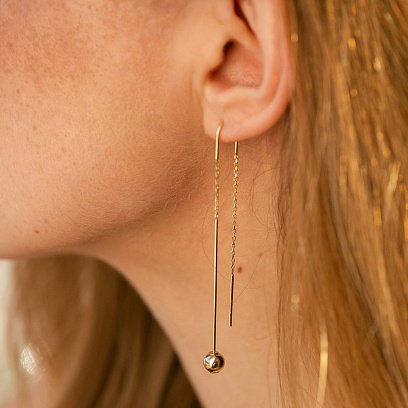 Серьги "Шарики" в желтом золоте на цепочке с08824 №4