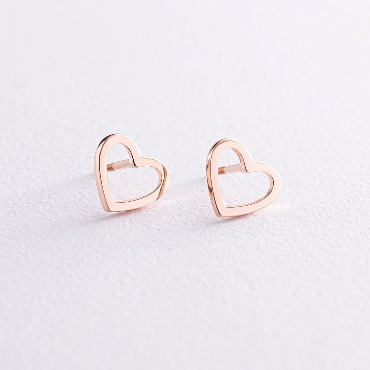 Сережки - пусети ﻿"Сердечки" у червоному золоті с08172 від ювелірного магазину Онікс - 2