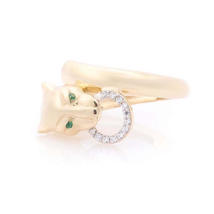 Золотое кольцо "Пантера" с фианитами к06082 от ювелирного магазина Оникс - 3