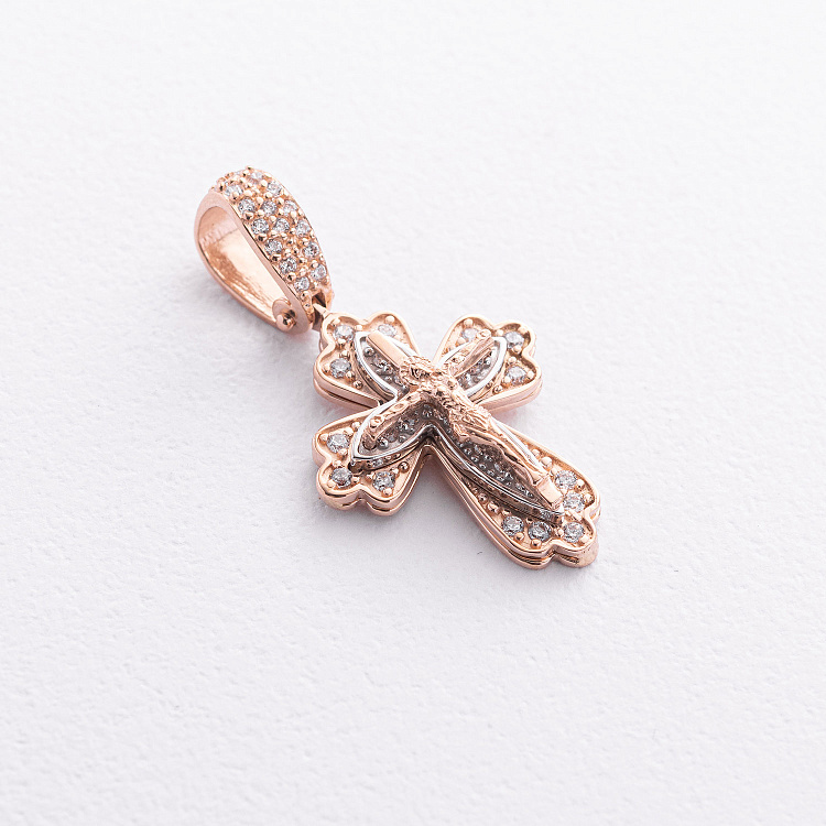 Золотий хрестик "Розп'яття. Спаси та Збережи" з фіанітами 270053 від ювелірного магазину Онікс