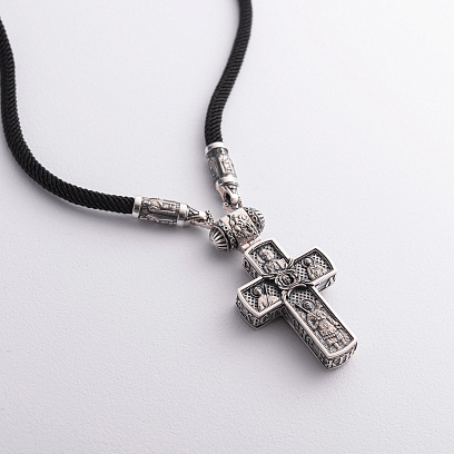 Срібний хрест "Розп'яття. Молитва" на шнурку 1062 №5