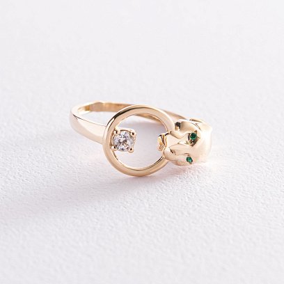 Кольцо "Пантера" в желтом золоте (фианиты) к06843 №4