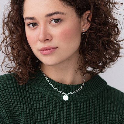 Серебряное колье "Цепочка с монетой" (возможна гравировка) 181186 №4