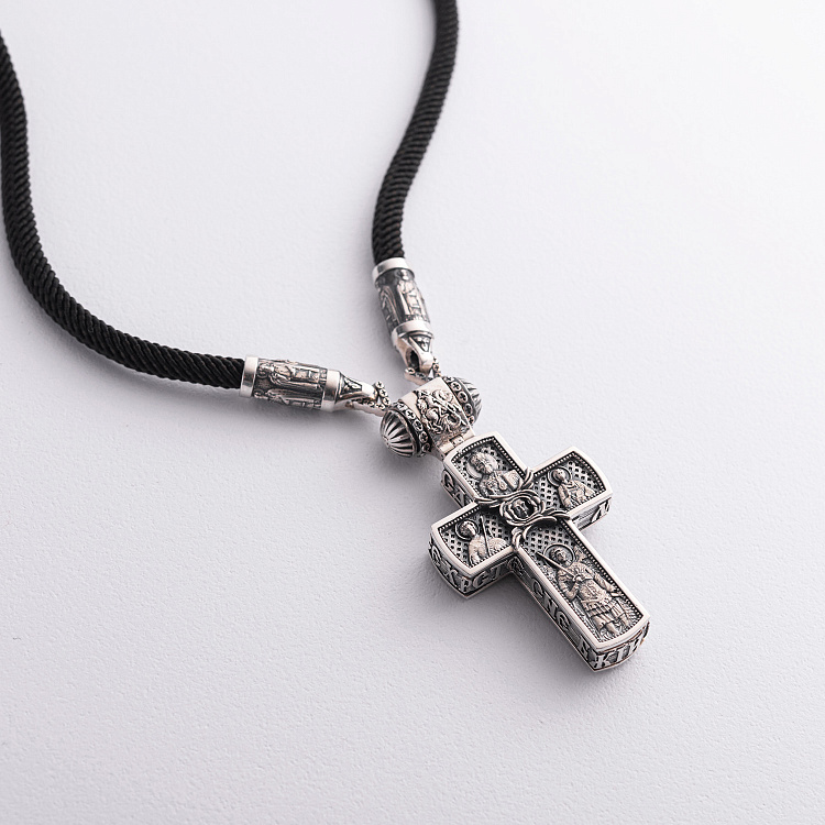 Срібний хрест "Розп'яття. Молитва" на шнурку 1062 від ювелірного магазину Онікс - 4