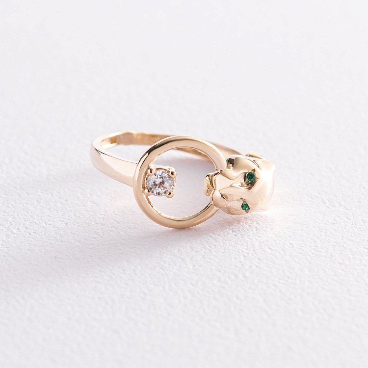 Кольцо "Пантера" в желтом золоте (фианиты) к06843 от ювелирного магазина Оникс - 3