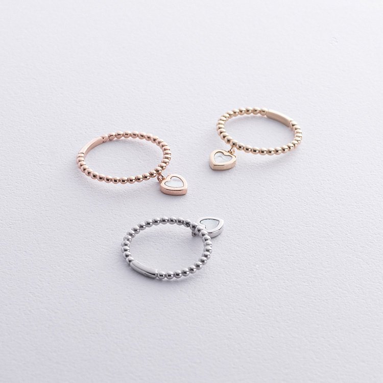 Кулькова золота каблучка "Сердечко" з перламутром к07952 від ювелірного магазину Онікс - 6