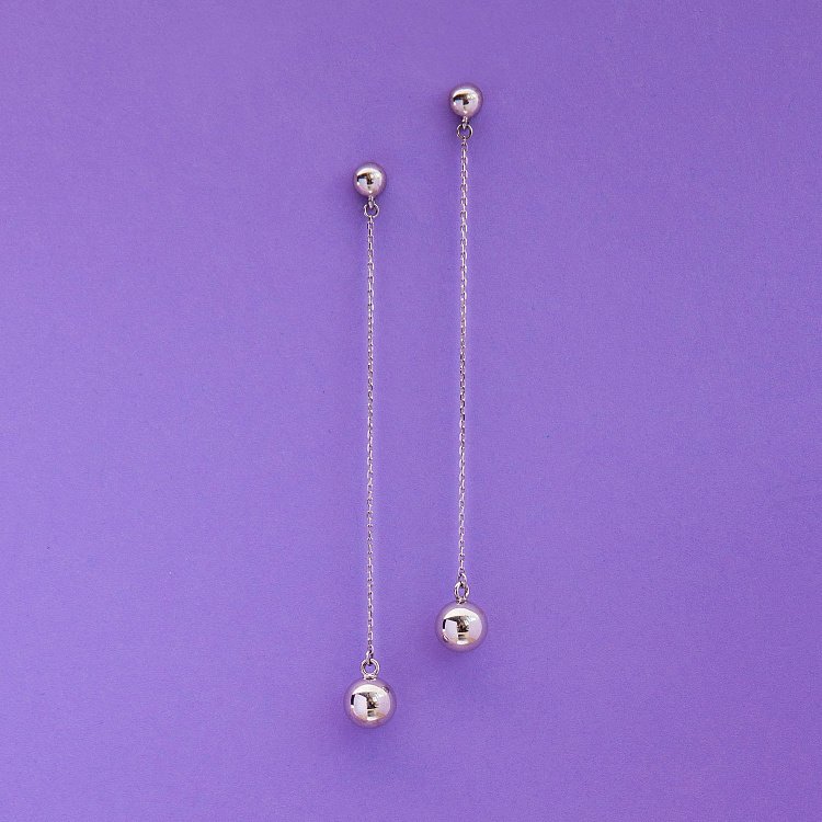 Серьги - пусеты "Margo" с шариками на цепочке (белое золото) с08242 от ювелирного магазина Оникс - 5
