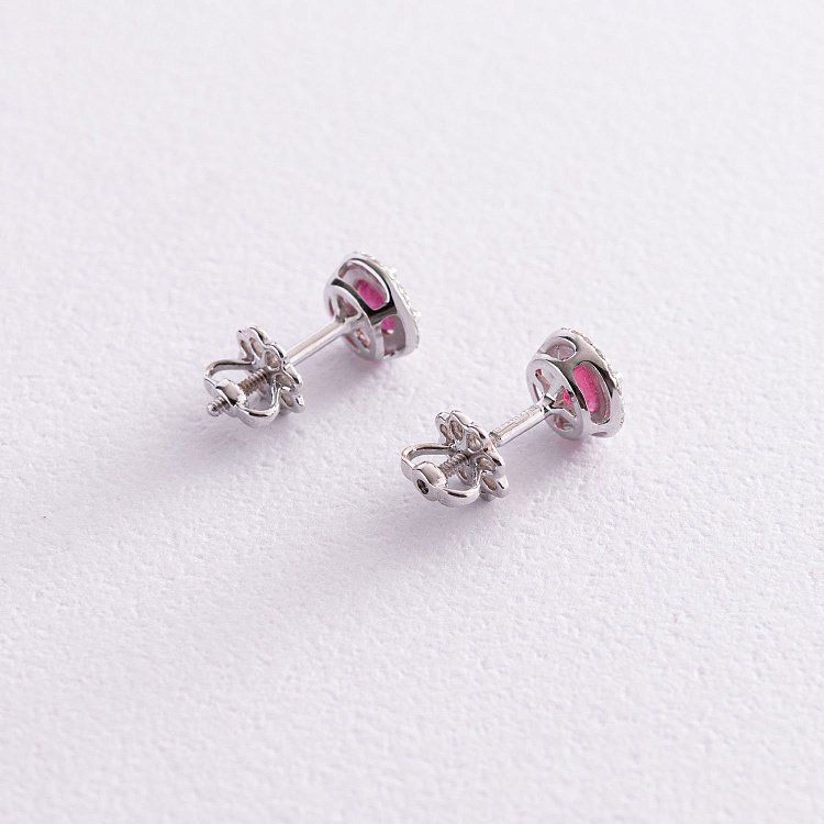 Золотые серьги - пусеты "Мира" с рубинами и бриллиантами 23157r от ювелирного магазина Оникс - 3