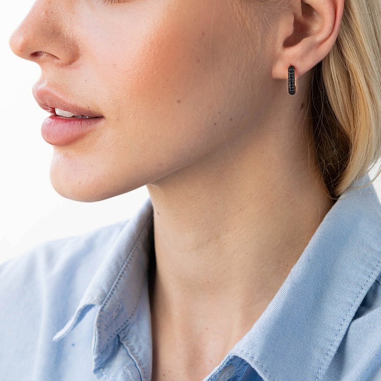 Золоті сережки "Беата" з чорними фіанітами с07861 від ювелірного магазину Онікс - 1