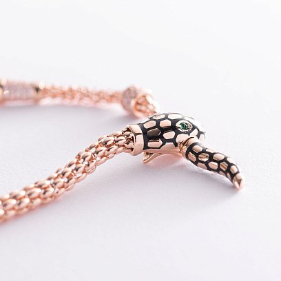 Браслет "Змія" в червоному золоті (фіаніт, емаль) б04513 №3