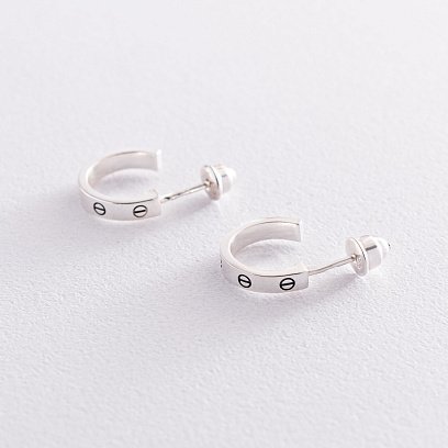 Срібні сережки - пусети "Love" 123012 №5