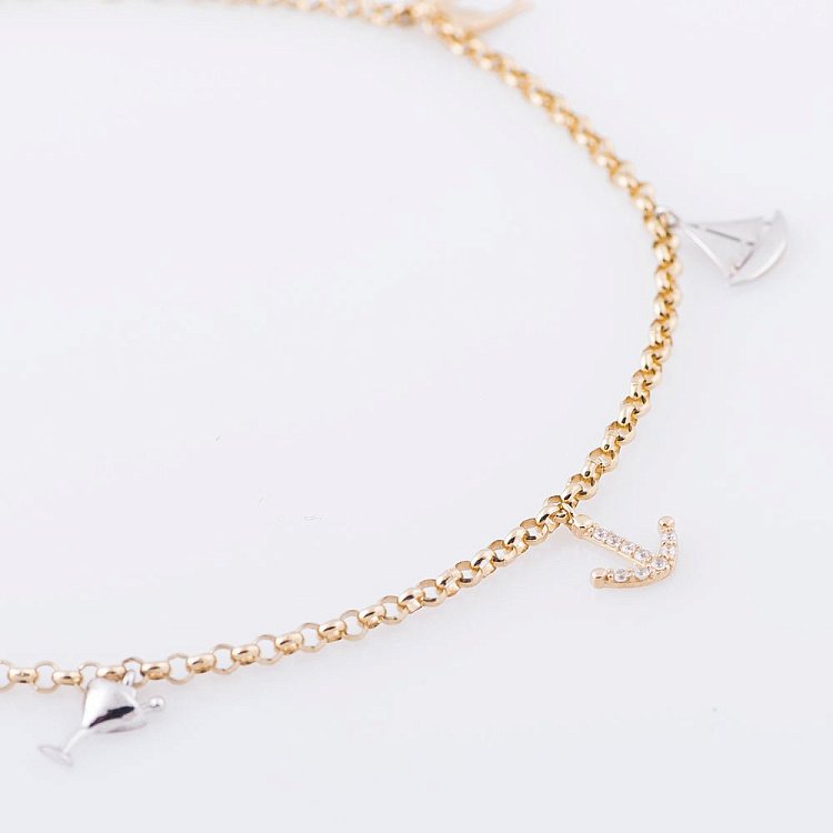 Золотой браслет на ногу с фианитами б02743 от ювелирного магазина Оникс - 1