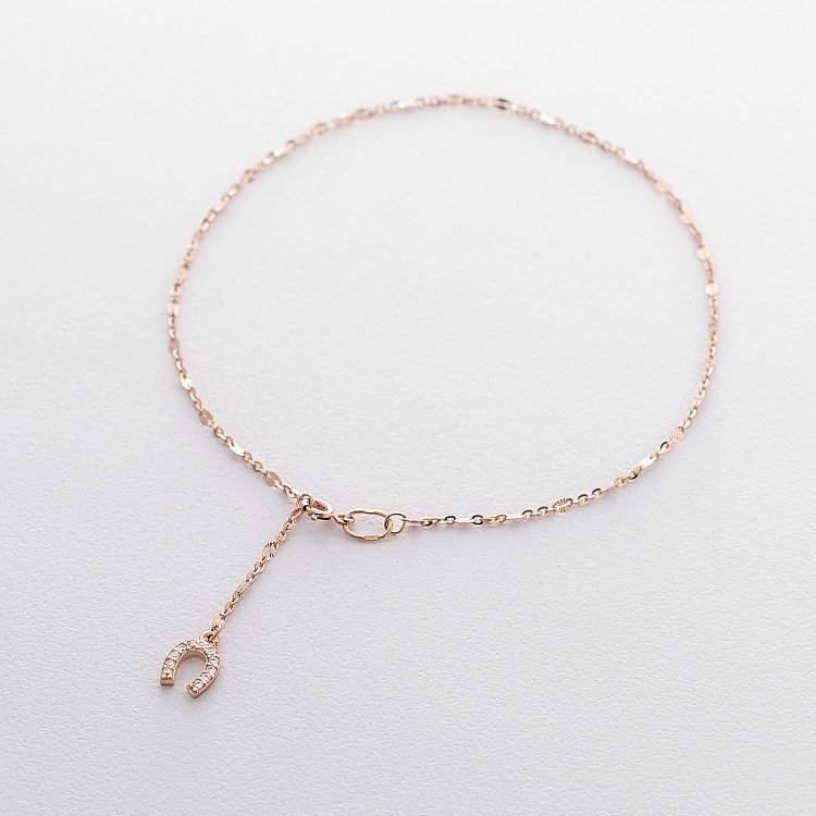 Золотой браслет на ногу "Подкова" (фианит) б03707 от ювелирного магазина Оникс - 2