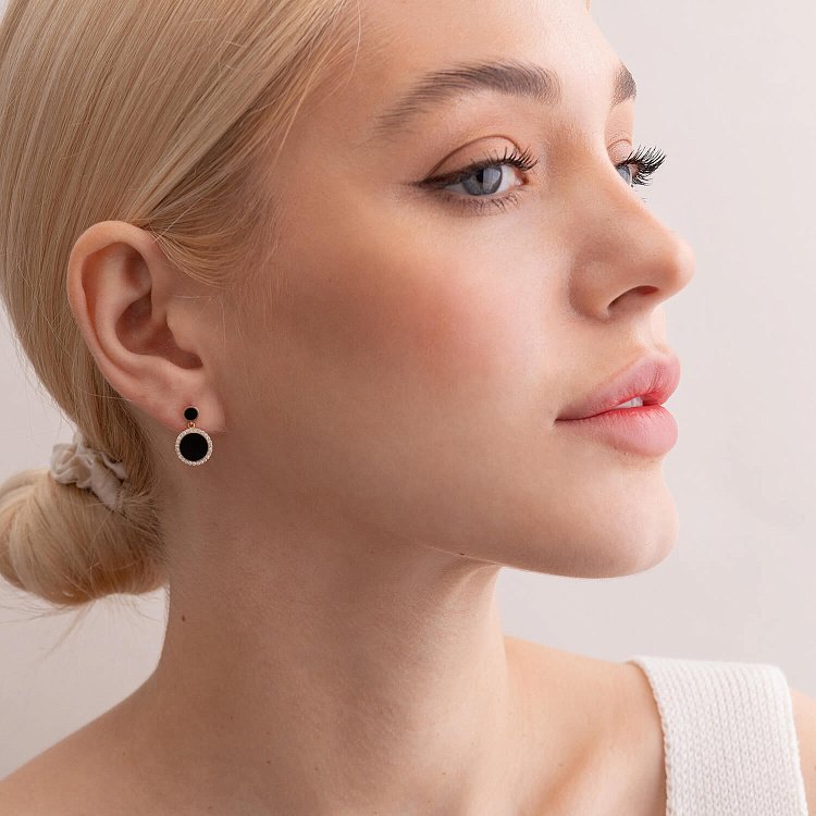 Золоті сережки - пусети з діамантами і емаллю 315783121 від ювелірного магазину Онікс - 3