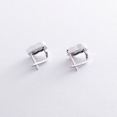 Серьги "Клевер" в белом золоте (оникс) с06902 №5