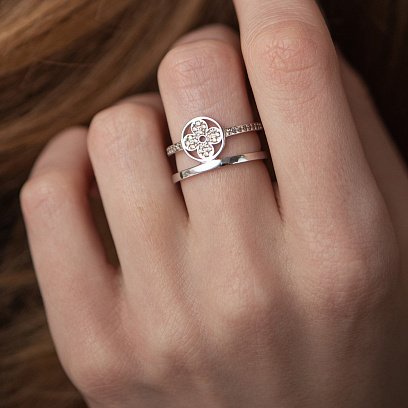 Кольцо "Клевер" в белом золоте (желтые фианиты) к07445 №4