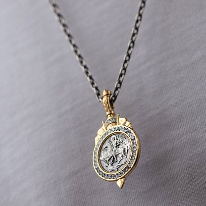 Срібна підвіска "Димитрій Солунський" з позолотою 132390 №4