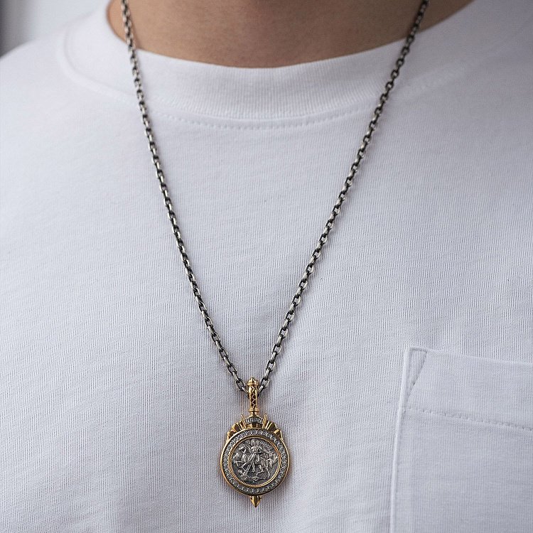 Серебряная подвеска "Димитрий Солунский" с позолотой 132390 от ювелирного магазина Оникс - 1