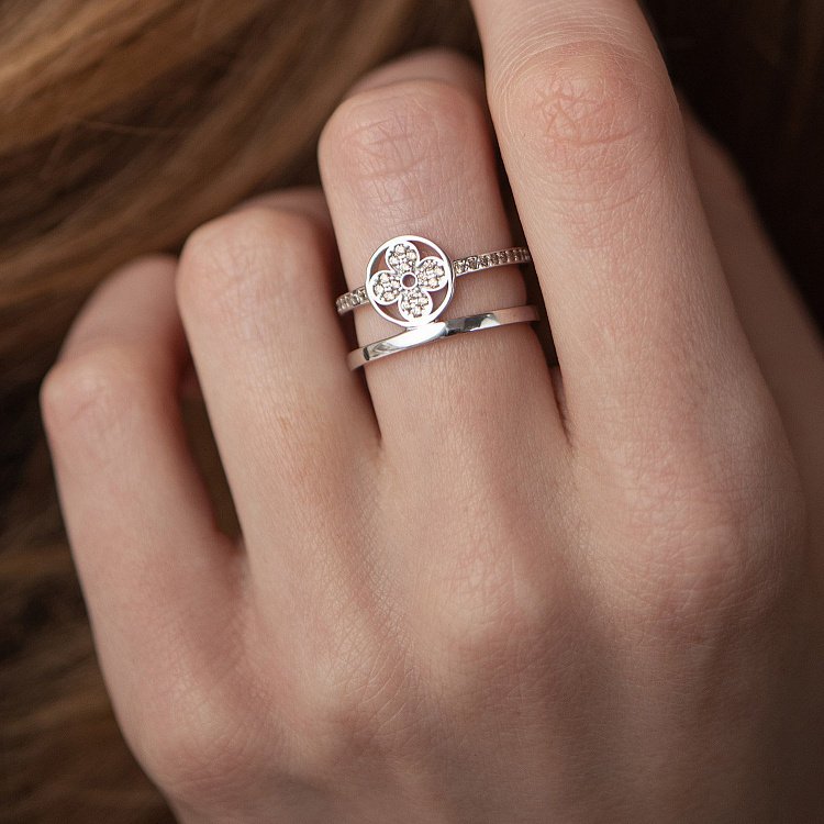 Кольцо "Клевер" в белом золоте (желтые фианиты) к07445 от ювелирного магазина Оникс - 3