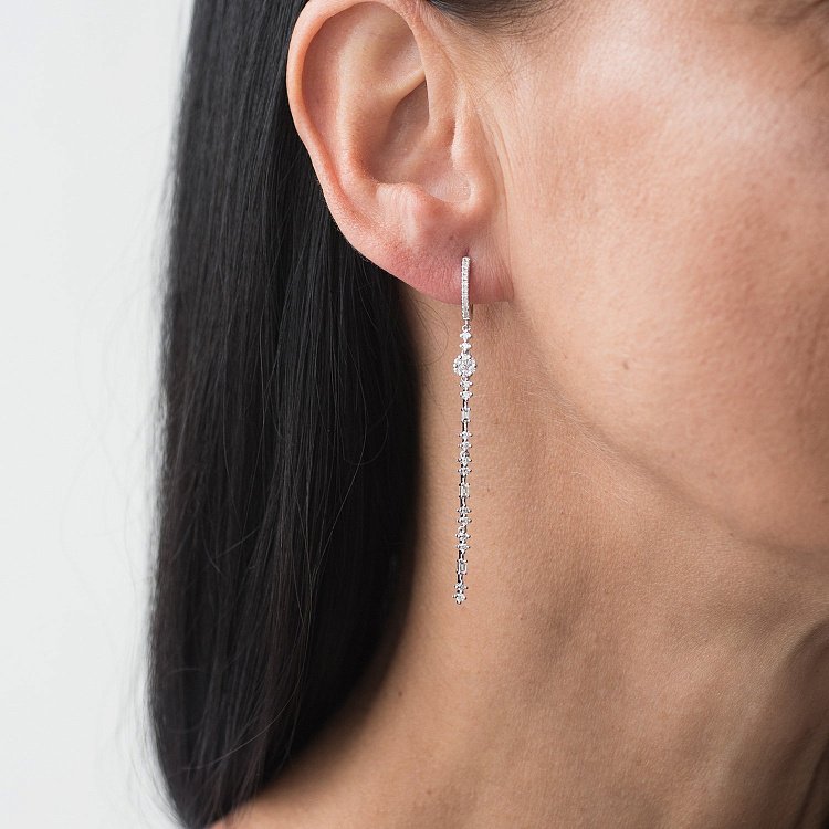 Висячі сережки з діамантами з білого золота сб0297ca від ювелірного магазину Онікс - 5