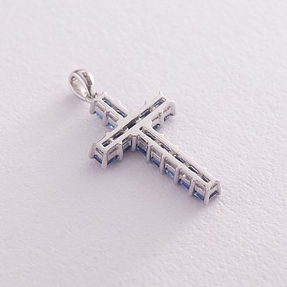 Золотой крестик с синими сапфирами п216 №3