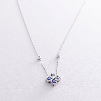 Золотое колье "Клевер" (бриллианты, сапфиры) N00135mi